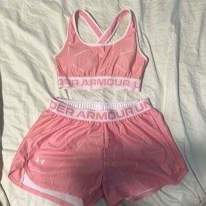 Pink Under Armour Sports Bra and Shorts